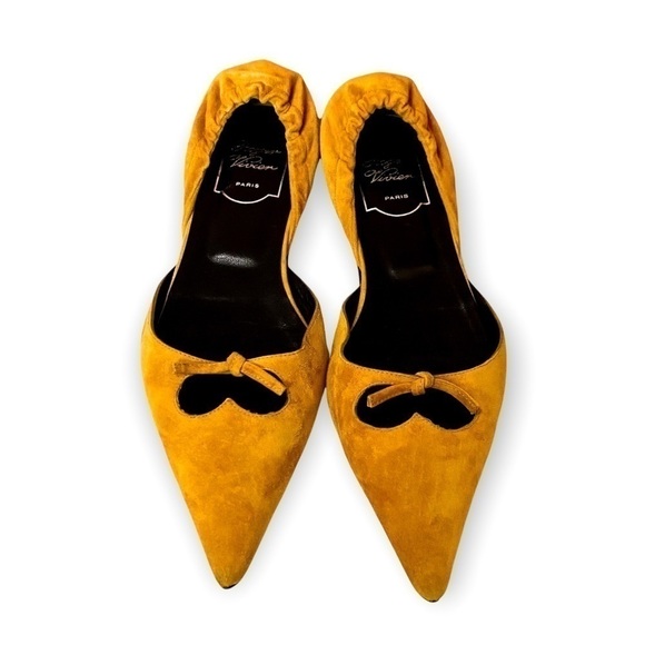 Roger Vivier Mustard Suede Leather D'Orsay Pointed Toe Flats size 38.5 EU - Picture 12 of 12